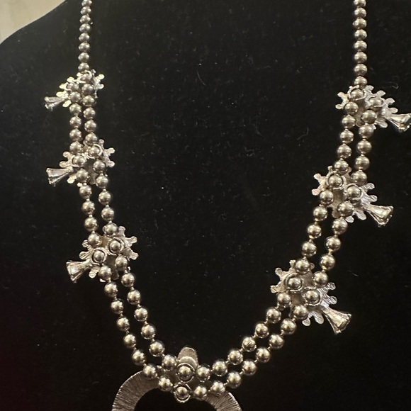 Southwestern Squash Blossom Necklace Turquoise Color Double Strand 28in - Picture 7 of 9